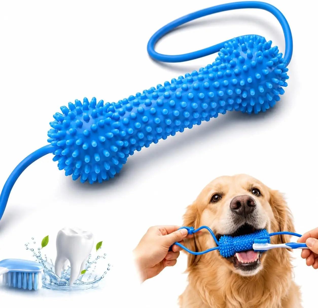 Dual-Action Canine Dental Prop, Dog Dental Chews Toy for Easier Teeth Brushing, Pet Oral Care and Mouth Opener for Small, Medium & Large Dogs
