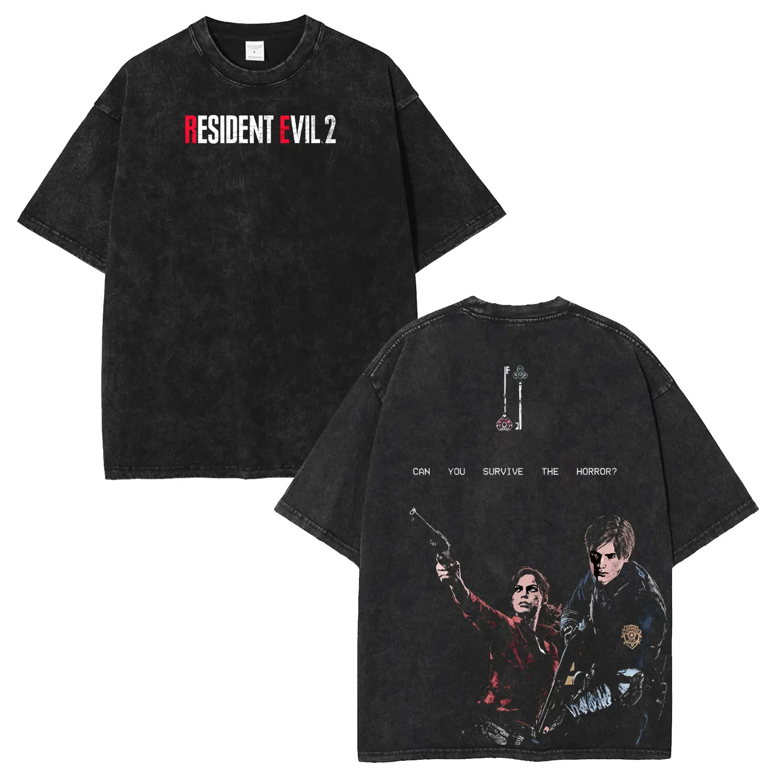 Resident Evil 2 "Leon and Claire" Couple Washed Tshirt, unisex heavyweight cotton t-shirt washed Casual Menswear, Enlist Resist washed T-Shirt, Game Inspired Streetwear tee unisex heavyweight cotton t-shirt, gift for him, boyfriend chirstmax