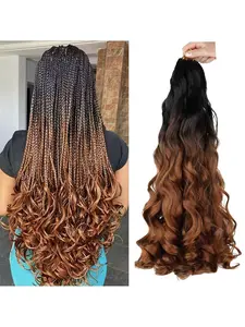French Curly Braiding Hair for Women 22 Inch 3 Packs Pre-Stretched Loose Wavy Curly Crochet Hair Synthetic Hair Suitable for Boho Box Braids Look Volume for