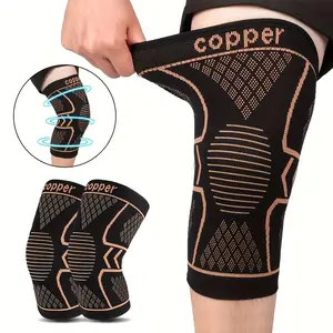 2 Pack Copper Compression Knee Sleeves, High Elasticity Anti-Slip Breathable Knit Support for Sports Running Fitness Basketball Injury Prevention Gift