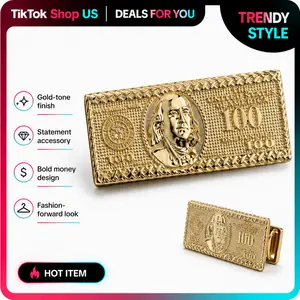 Men's 14k Plated 100 Dollar Double Finger Ring - 2 Sizes, Hip Hop Costume Jewelry Accessory