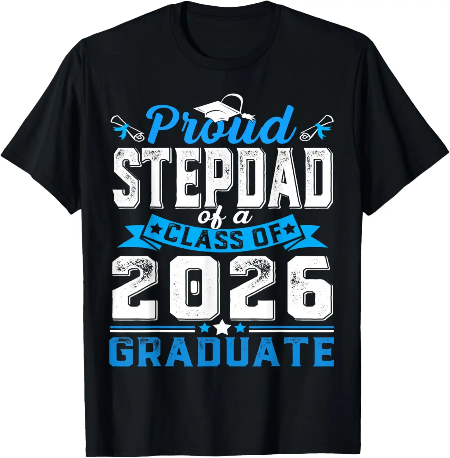 Women's 100% Cotton Distressed Graphic Tshirt - Proud Stepdad Gift, Class of 2026 Senior Graduation Vintage Casual Top