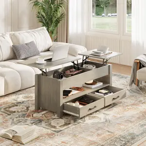 Summervibes Flash Sale Home Items: 47.2" Lift Top Coffee Table with Storage, wooden lift tabletop, 2 drawers and hidden compartment, multifunctional design for living room and home office