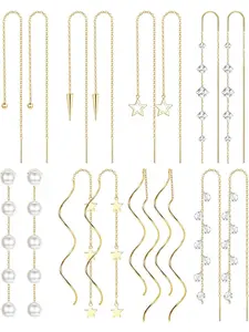 8 Pairs Threader Dangle Earrings for Women Adjustable Ear Hooks 316L Stainless Steel Chain Tassel Earring Lightweight Double Twist Wave Threader Drop Earring Long Chain Earrings Set