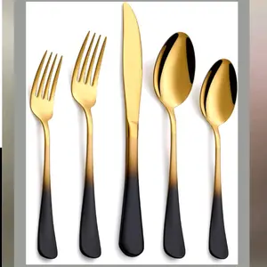 20-Piece Black & Gold Silverware Set, 18/0 Stainless Steel Colorful Handle Flatware Set, Service for 4, Modern Cutlery Set Includes Dinner Knives Forks Spoons, Mirror Polished, Dishwasher Safe