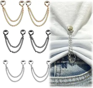 Magnetic Clothing Clips, 2025 New Multi shirt clips for women clothing with Chain, T-Shirt Shortening Magnetic Closure Button for Sleeves, Collar, Pants, Shirt, Pearl Brooch Pins for Clothing Decoration Adjustable T-Shirt Hem Fixing Kit Fashion Accessory