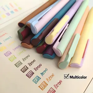 Set of 6 Vintage Dopamine Color Push Gel Pen 0.5mm Quick Dry Handbook Drawing Note Color Pen Aesthetic Pens