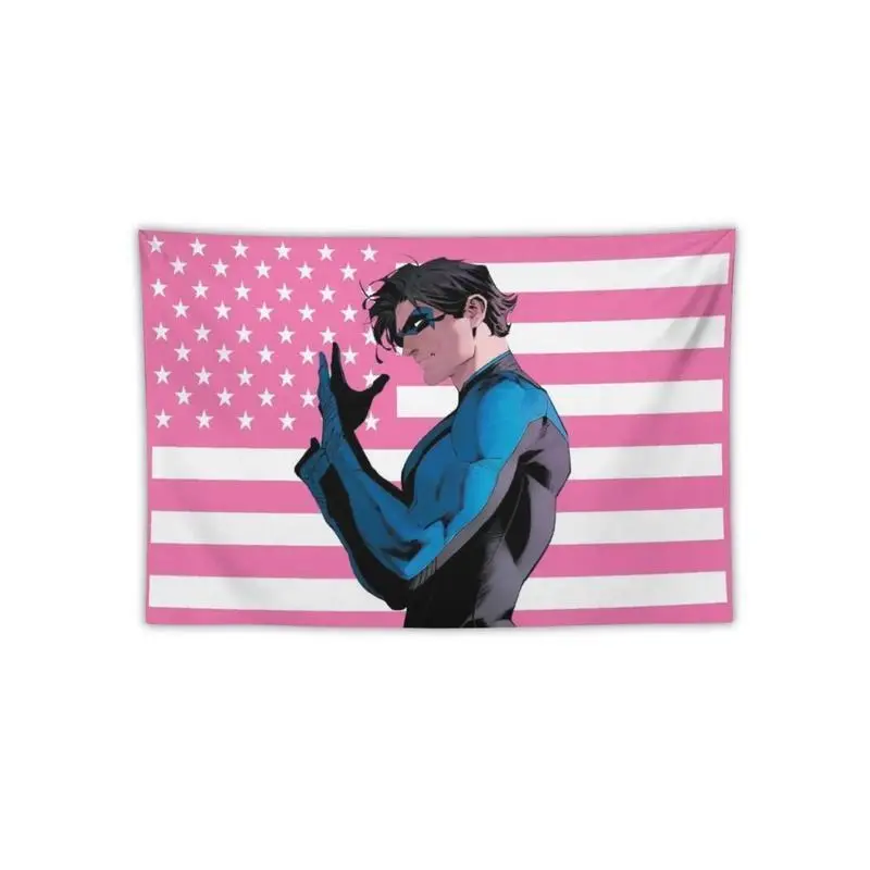 Full Print Rectangular Nightwing Pink American Flag Decorative Tapestry - 80x60in, Funny Home Decor, Bedroom Decor Aesthetic, Indoor Wall Hanging for Dorms, Outdoor Use, Hand Washable