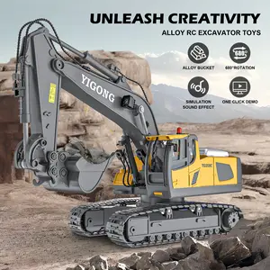 【Gift w/ Personal Touch】Akeleo Hot-Selling Remote-Controlled Excavator Construction Vehicle Set with 9 Channels Rechargeable Batteries Sound & Lighting Effects Birthday Gift for Kids 2.4Ghz Flexible Remote Control Outdoor Toys Fun Play