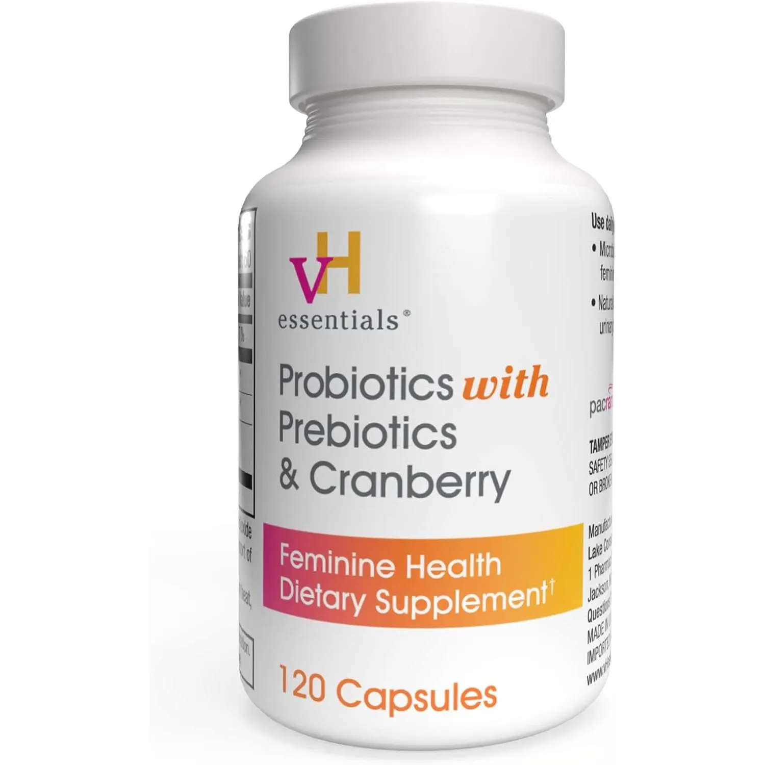 Women's Health Dietary Probiotic with Prebiotics, Cranberry & Vitamin C - 120 Capsules (60 Day Supply) - Gut & Urinary Tract Support Supplements
