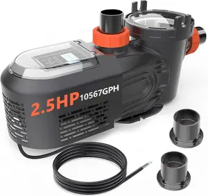Variable Speed Pool Pump 2.5HP, Energy Efficient In-Ground Pump 220–240V, Ultra Quiet, 10567 GPH, Smart Timer Control, 72 ft Head, Dual Port 1.5"/2"