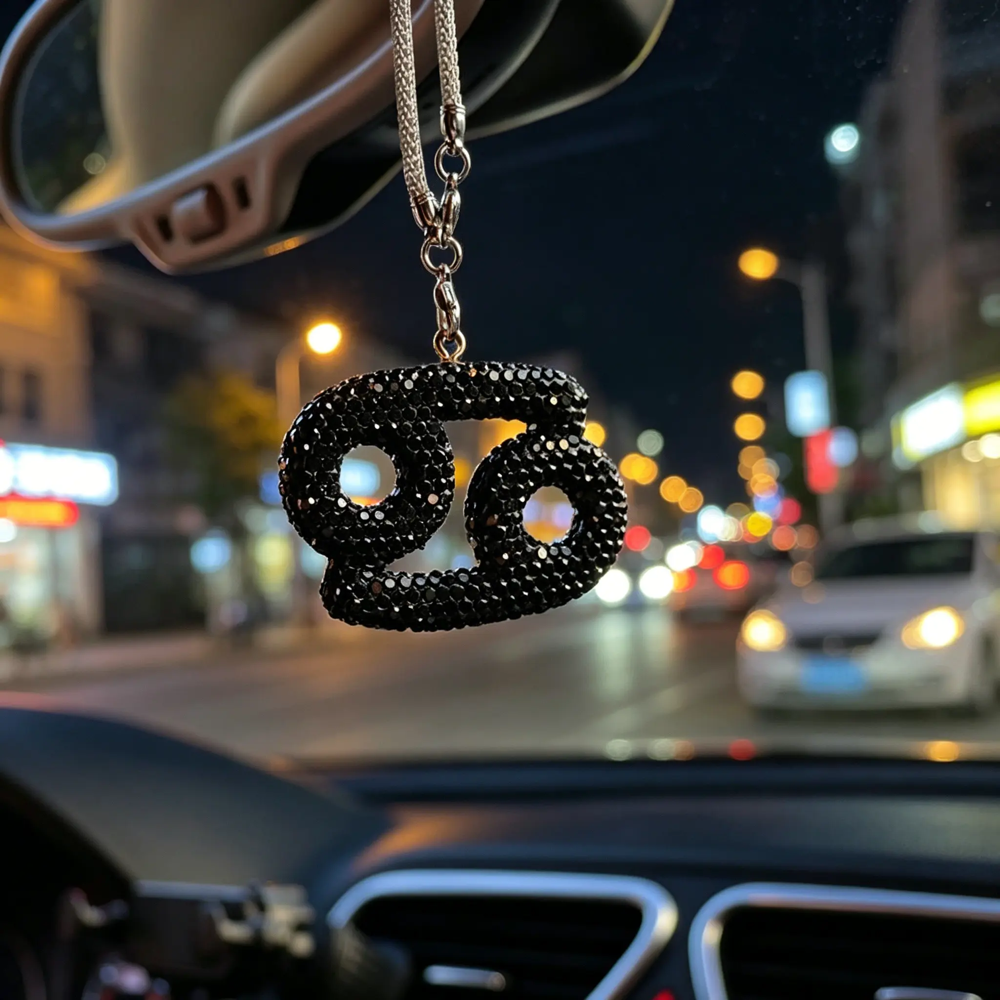 Zodiac Car Hanging Ornament, Car Interior Ornaments, Light Luxury Style, Rhinestone Rearview Mirror Decor, Vehicle Interior Decoration Pendant, Aesthetic Car Accessory, Car Trinkets, Car Decor Gift