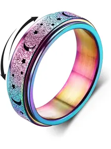Anxiety Rings Spinner Rings for Stress Anxiety Relief Fidget Band Rings for Women Men Stainless Steel Roller Rings Stress Rings Lucky Worry Rings Anti Anxiety Rings Moon Star Size J-R 1/2 Elegant Exaggerated Ring