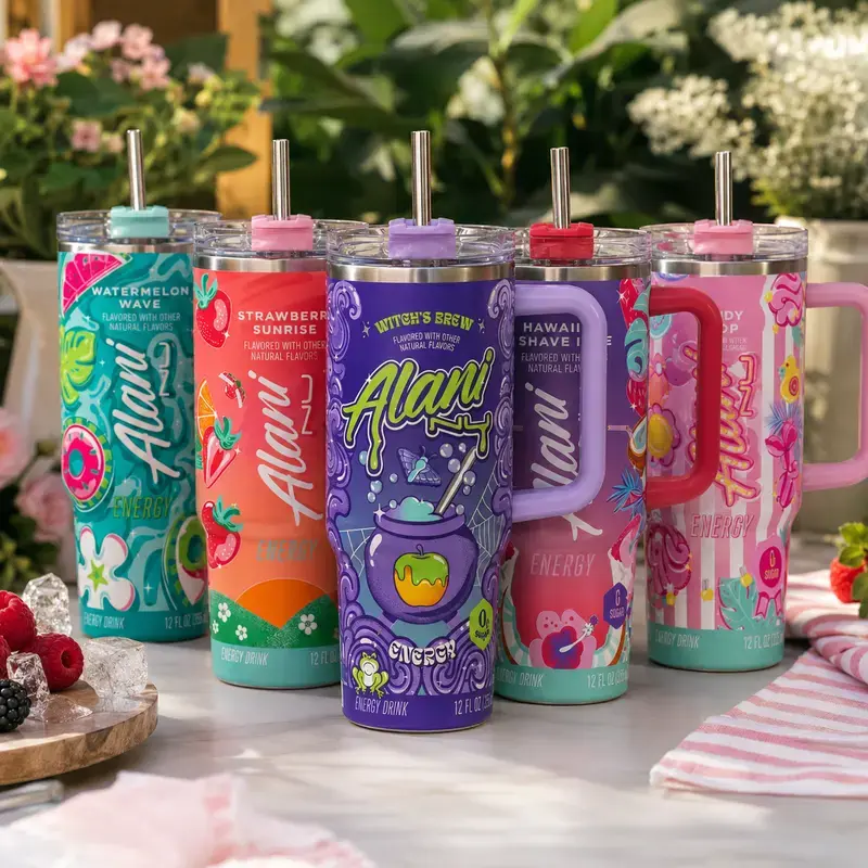 Alani Nu Insulated Witches Brew Energy Drink 40oz Stainless Steel Tumbler with Handle, Straw, Lid, Double-Wall Vacuum Design, Reusable KPop Collector Coffee Travel Mug (Kitchenware Drinkware