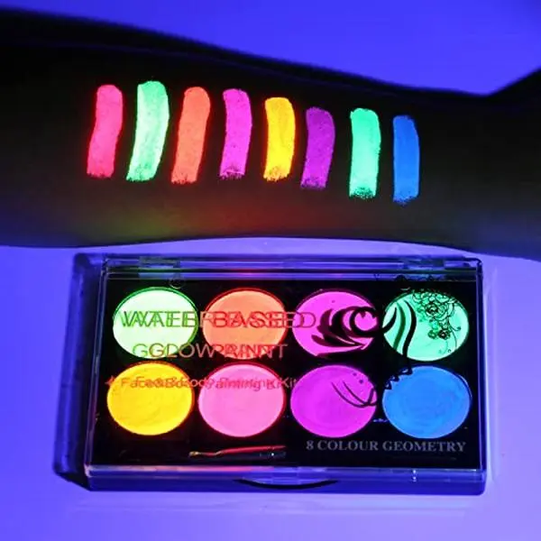 MEICOLY Neon Face Paint,UV Blacklight Glow Face Paint,8 Bright Colors Neon Fluorescent Rave Accessories for Women, Water Based Glow In The Dark Neon Accessories for Halloween Washable for Kids Adults