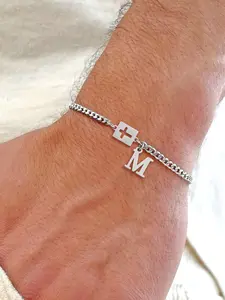 Men's Silver Color Stainless Steel Cuban Chain Bracelet, Casual Fashion Letter Design, Hollow Out Cross Pendant, All Seasons Jewelry