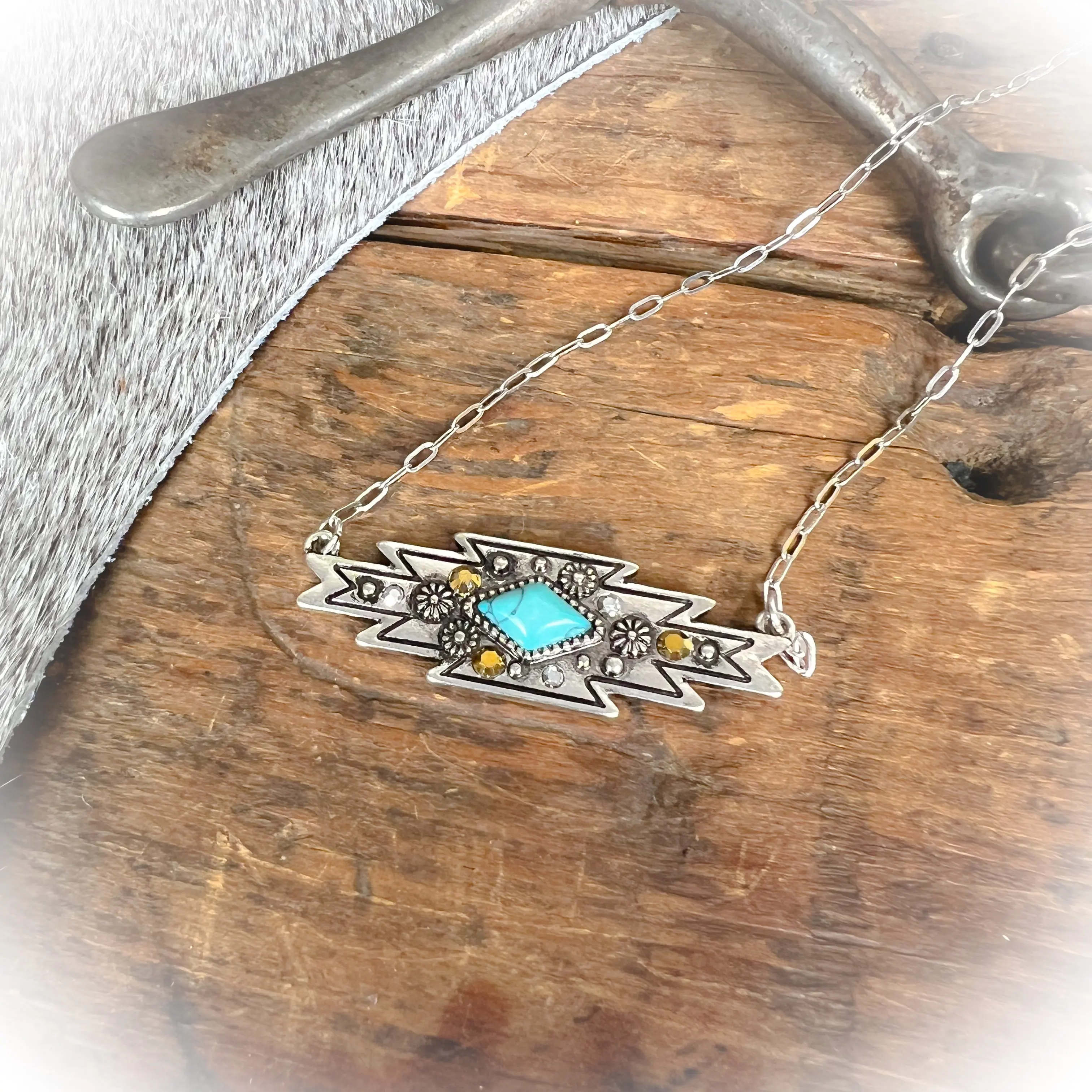 Cavern Western Aztec Bar Necklace | Western Aztec Pendant Necklac