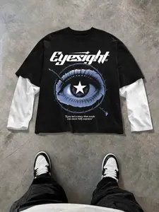 Men's Two-Piece Patchwork Colorblock Short Jacket, Graphic Print, Thorn Eye Pattern, All Seasons, Casual Daily Wear, Unisex Street Style