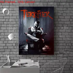 1 piece/set frameless canvas painting print poster, Classic Movie scenes Poster art，Terrifier Art the Clown Illustration，a perfect gift for Movie loves, ideal gift for bedroom, living room, dorm hallway, kitchen, mural, wall decoration, room decor