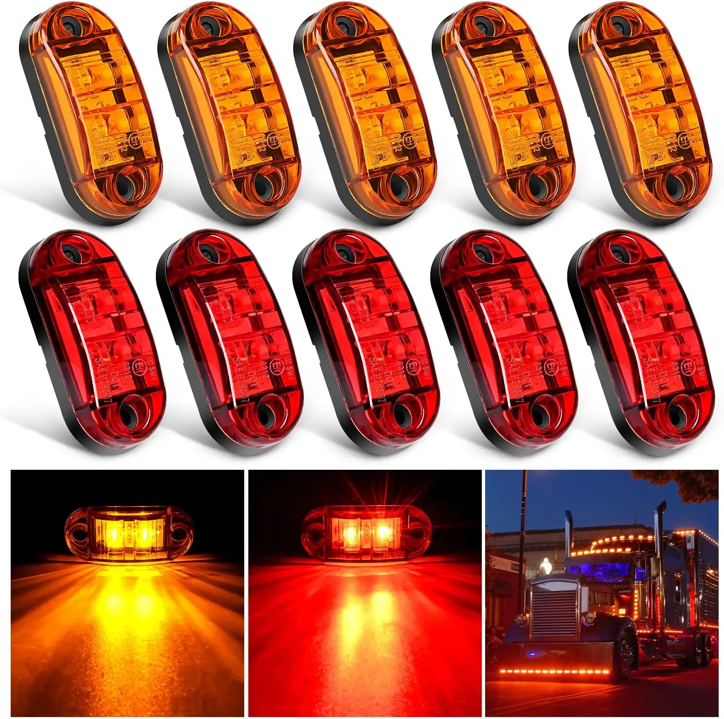 Nilight 2.5In Oval 2-Diode Waterproof Surface-Mounted LED Side Marker & Brake Lights (10PCS) - 10-30V Clearance Lighting for Cars, Most Trucks Pickups Trailers, Led Brake Light