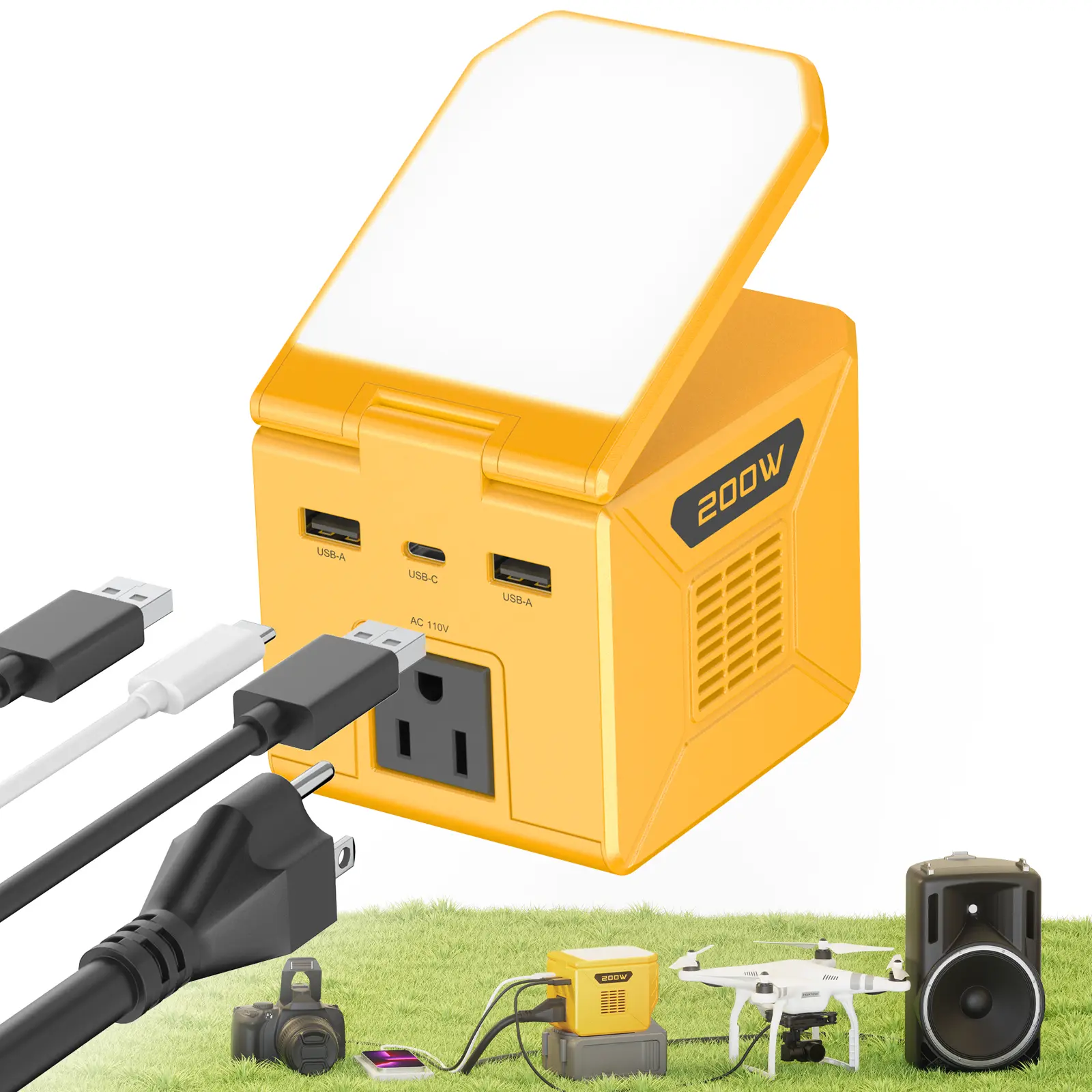 200W Power Inverter for DeWalt 20V Battery, DC to AC Converter with 2 USB Ports & 1 Type-C, 110-120V Outlet & LED Light,Compact Portable Power Station Generator for Camping, Emergencies (Tool Only)