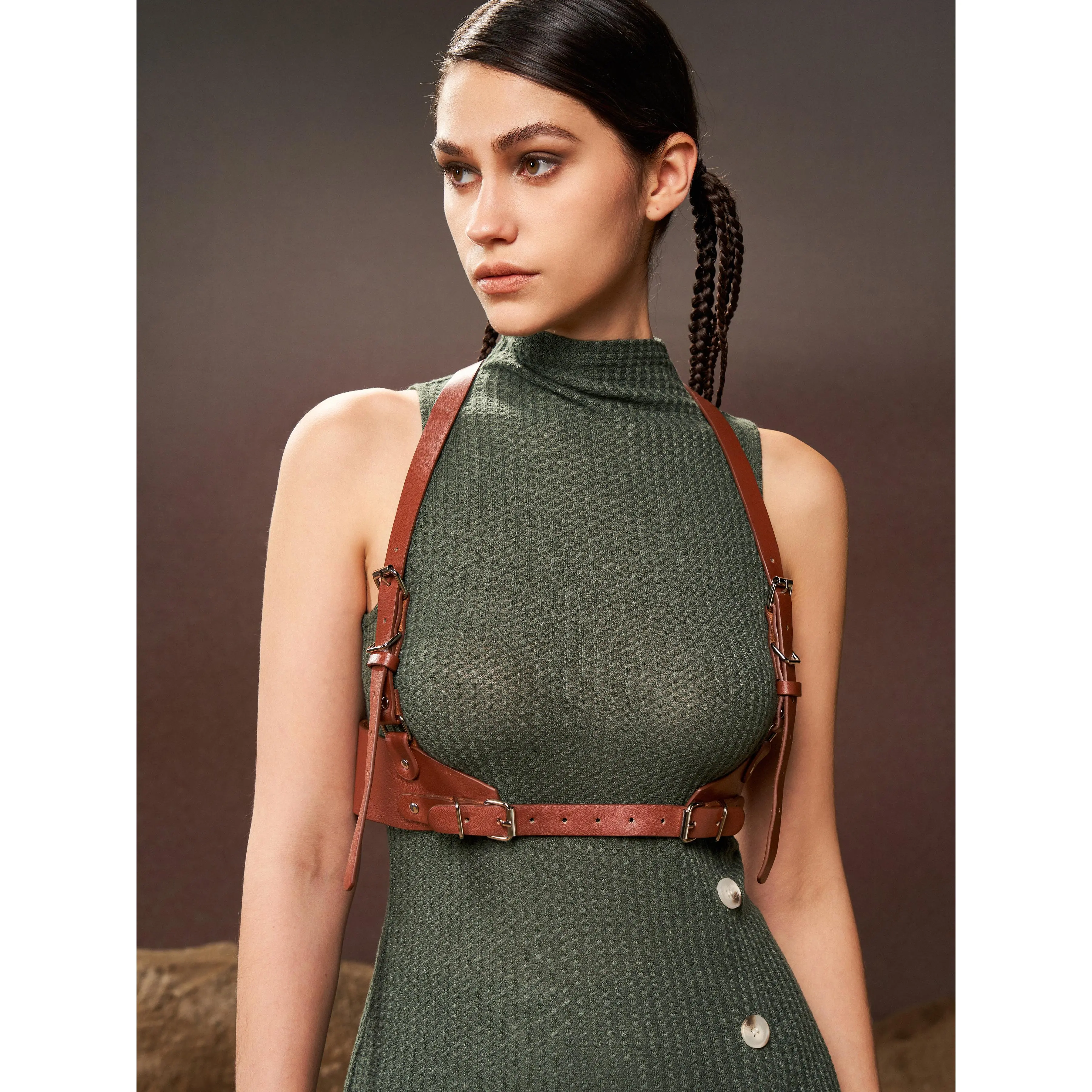 Cider [2 colors, size M/L-2XL] Layered Buckle Harness Belt