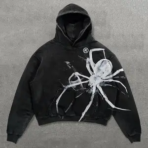 Vintage Spider Pattern Pickled Hoodie, Full Size, Men’s Everyday Wear Fashion Trend GARMENTARY