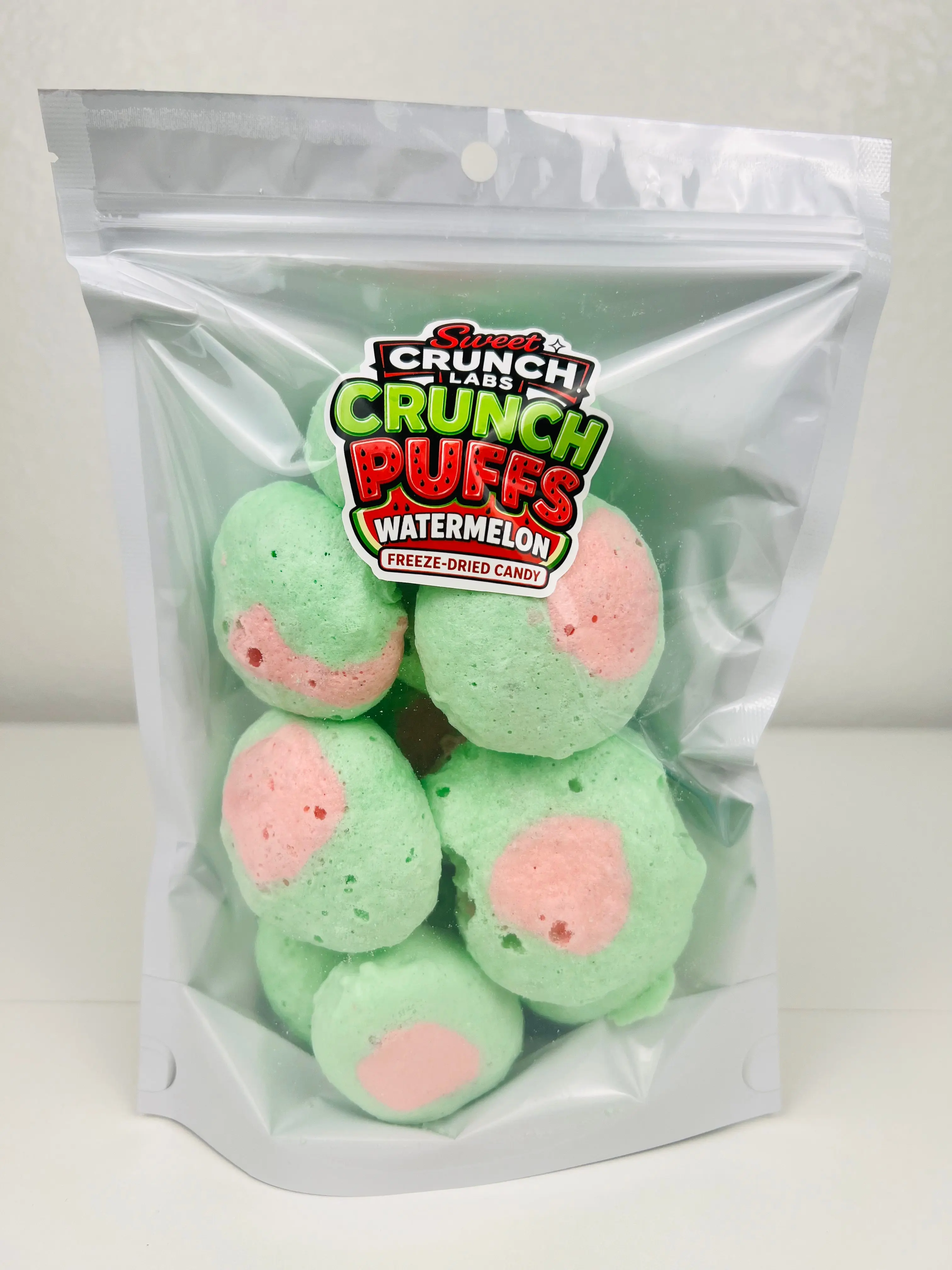 Watermelon Crunch Puffs - Freeze-Dried Sweet Crunchy Bite Snack Candies