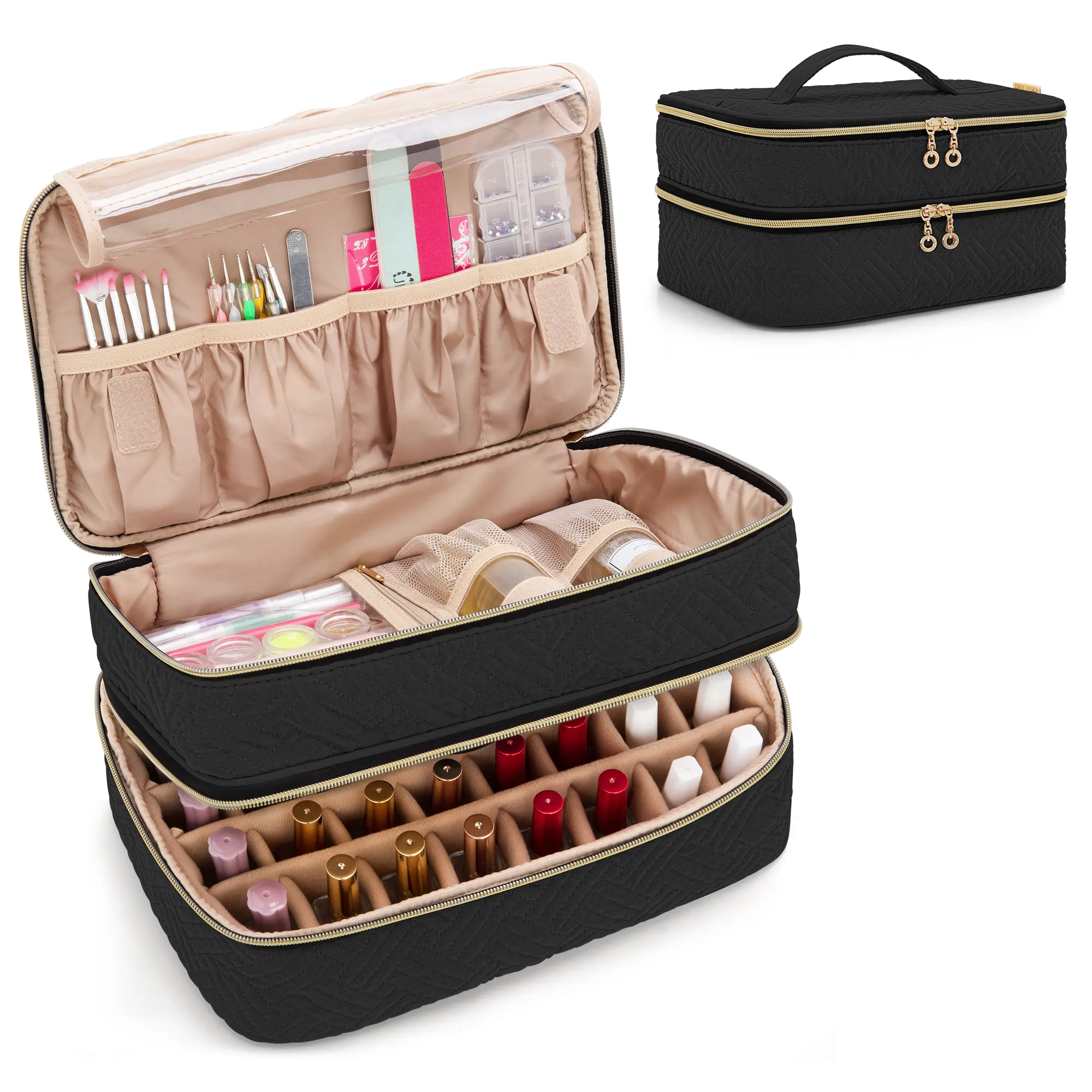 BAFASO Resizable Makeup Bag Nail Polish Organizer with Handle Strap - Holds 40 x 15ml (0.5 fl.oz) Bottles, Features Patented Design, Includes Manicure Tools Storage Sections summerwins