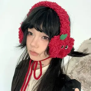 Cute Apple Shape Design Red Plush Earmuffs for Women Autumn and Winter Warm Ear Protection Fashion Versatile Straps Hairband 2025 fashion winter