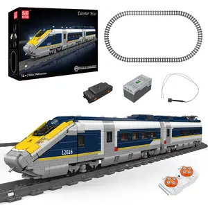 Mould King 12016 Eurostar Rail Car Train Track LED Set Building Block Remote Control Toy for Adults & Kids Gift 1948 Pieces