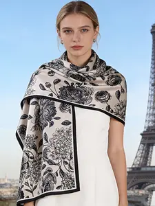 100% Silk Scarf High-End Printed Long Shawl, Outerwear Wrap, Silk Scarf for Outdoor Indoor Gift, Elegant Fashion Accessory