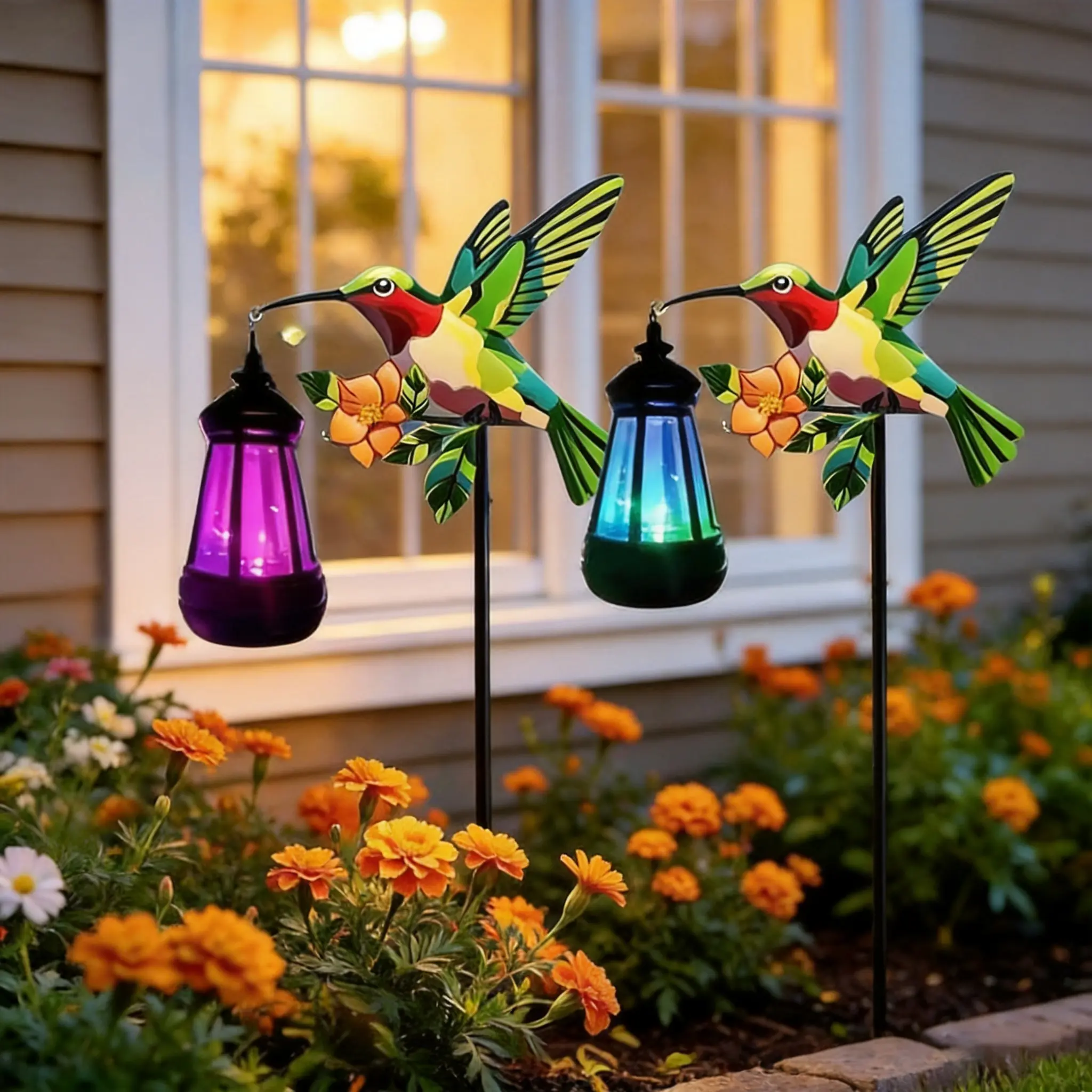 2-Pack Solar Outdoor Lights Solar Hummingbird Lantern Campin Decor Lights Summer Outdoor Lights Decorations Christmas Gifts Decoration for Garden Villa Courtyard Lawn Outdoor  Decor Birthday Mother s Day Gift for Mom Wife Daughter Friend  IP66