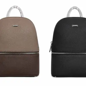 Elegant Leather Backpack in Brown and Black with Zipper Closure and Handle for Everyday Use
