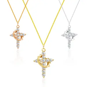 Rotating Crown Cross Necklace – 18K Gold/Silver Plated, Adjustable Chain, Trendy Rhinestone Pendant for Women & Men, Perfect for Party & Daily Wear lovisa