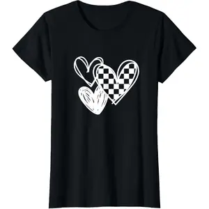 Checker Flag Racing Heart Car Auto Racing Racetrack T-Shirt