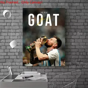 1 piece/set frameless canvas painting print poster, Classic Football player art，Lionel Messi The Real GOAT, a perfect gift for football loves, ideal gift for bedroom, living room, dorm hallway, kitchen, mural, wall decoration, room decor