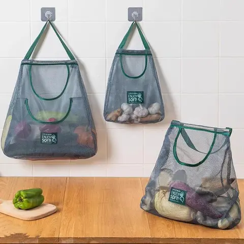 Hollow Mesh Hanging Storage Bag - Breathable Material Kitchen Wall Organizer, Hangable Home Supply with Airflow to Keep Produce Fresh Longer, Durable for Daily Use, Minimizes Countertop Clutter, Holds Fruit, Veg, Ginger