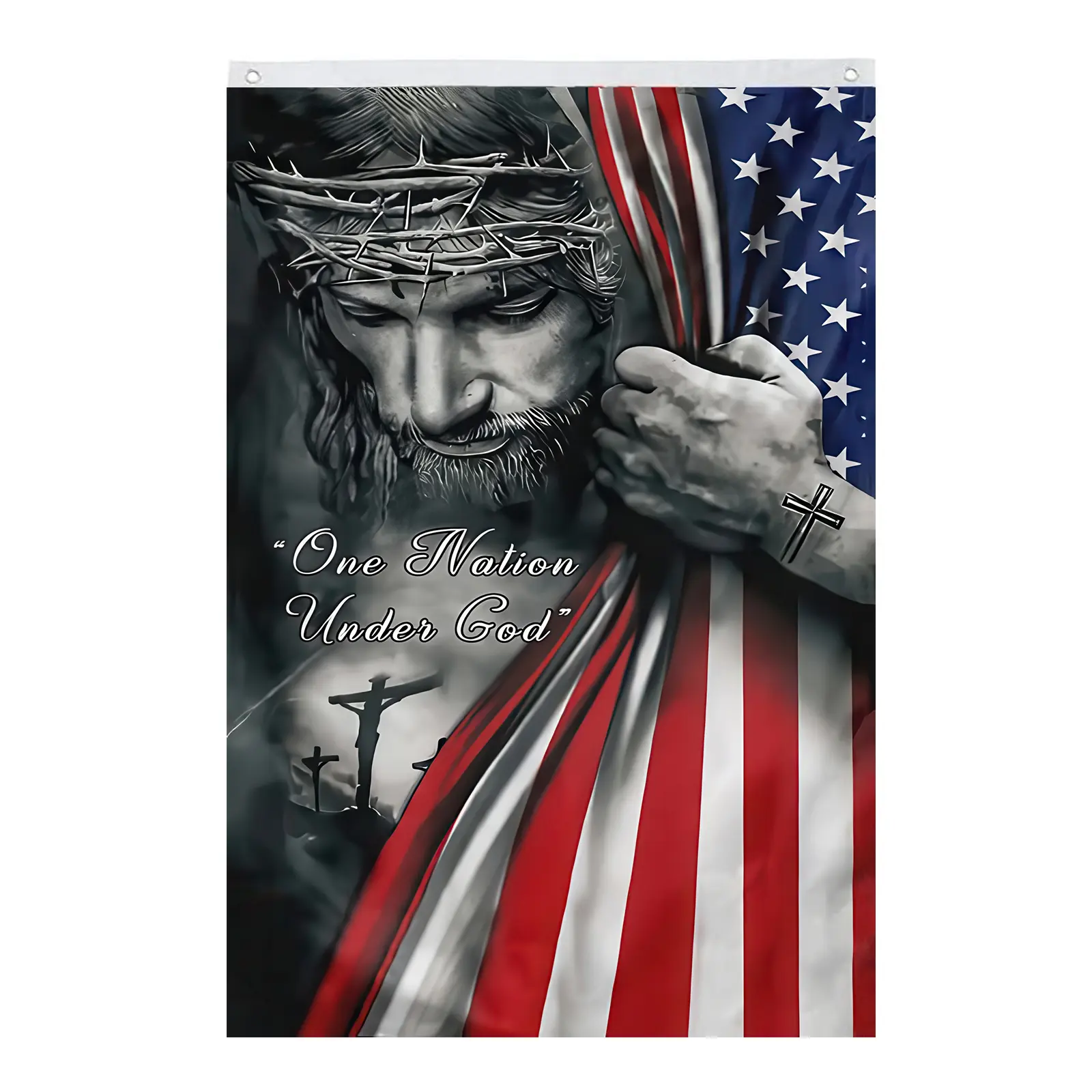 Christian Patriot 3x5Ft Double-Sided Heavy-Duty Canvas Flag - 1 Nation Under God Tapestry, Fade-Resistant, for Outdoor & Indoor Home Decor Supplies bedroom decor tapestry things for rooms