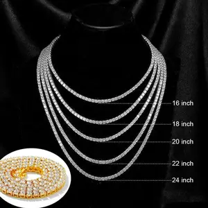 [ICE HUE]18K Gold Vacuum Plated Copper with 5A+ Sri Lanka Zircon Tennis 3mm-6mm Necklace Miami Italy Mexico & Micro Inspired for Women & Men Luxury Jewelry,Daily Wear,Casual Fashion,Gift Idea,,Classic,Hip Hop,Simple,Sporty StyleI
