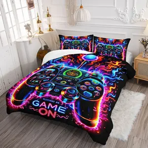 2/3 Piece E-Sports Game Themed Bedding Set, Modern Bedding Set, Colorful Game Controller Pattern Printed Comforter Set, Suitable for Bedroom Decoration On Gaming Days, Soft and Comfortable, Skin Friendly, Including 1 Quilt and 1/2 Pillowcase