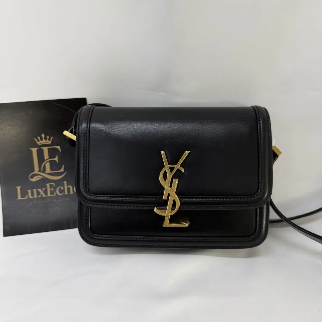 Pre-owned Yves Saint Laurent Solferino Black Calfskin Leather Shoulder Bag with Gold Tone Hardware (B2512002) Formal, Fashionable Leather Bag, Daily & Elegant Style, Convertible Crossbody Option, Daily Shoulder Bag, Elegant Shoulder Bag