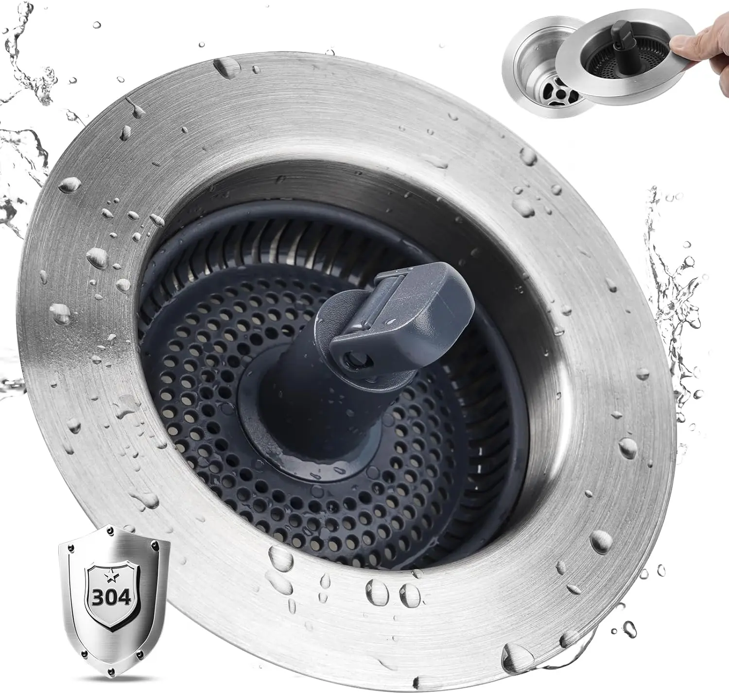 Upgraded Stainless Steel Kitchen Sink Drain Strainer Stopper Kits, 3-in-1 Pop Up Sink Stopper, Clog-Free Basket Sink Strainer, Food Catcher for Standard 3-1/2 Inch Kitchen Sinks