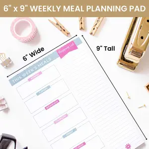 Planning Pad 6" x 9" Meal Planner with Magnets Pink & Teal Weekly Planner Tear Off Calendar Fridge Magnetic 60 Sheets