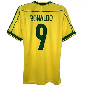 Classic Retro Brazil's Jersey from the 1998 World Cup - No. 9 Ronaldo & No. 10 Rivaldo Yellow Football Shirt for Collectors and Enthusiasts