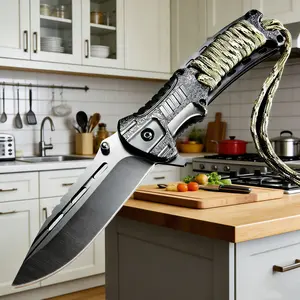 Multi-Functional Foldable Kitchen Knife | Portable Camping Utility Knife with Paracord Handle  Multi-Functional/Utility Versatile Foldable Knife | Ideal for Kitchen Prep & Camping | Paracord Handle Design