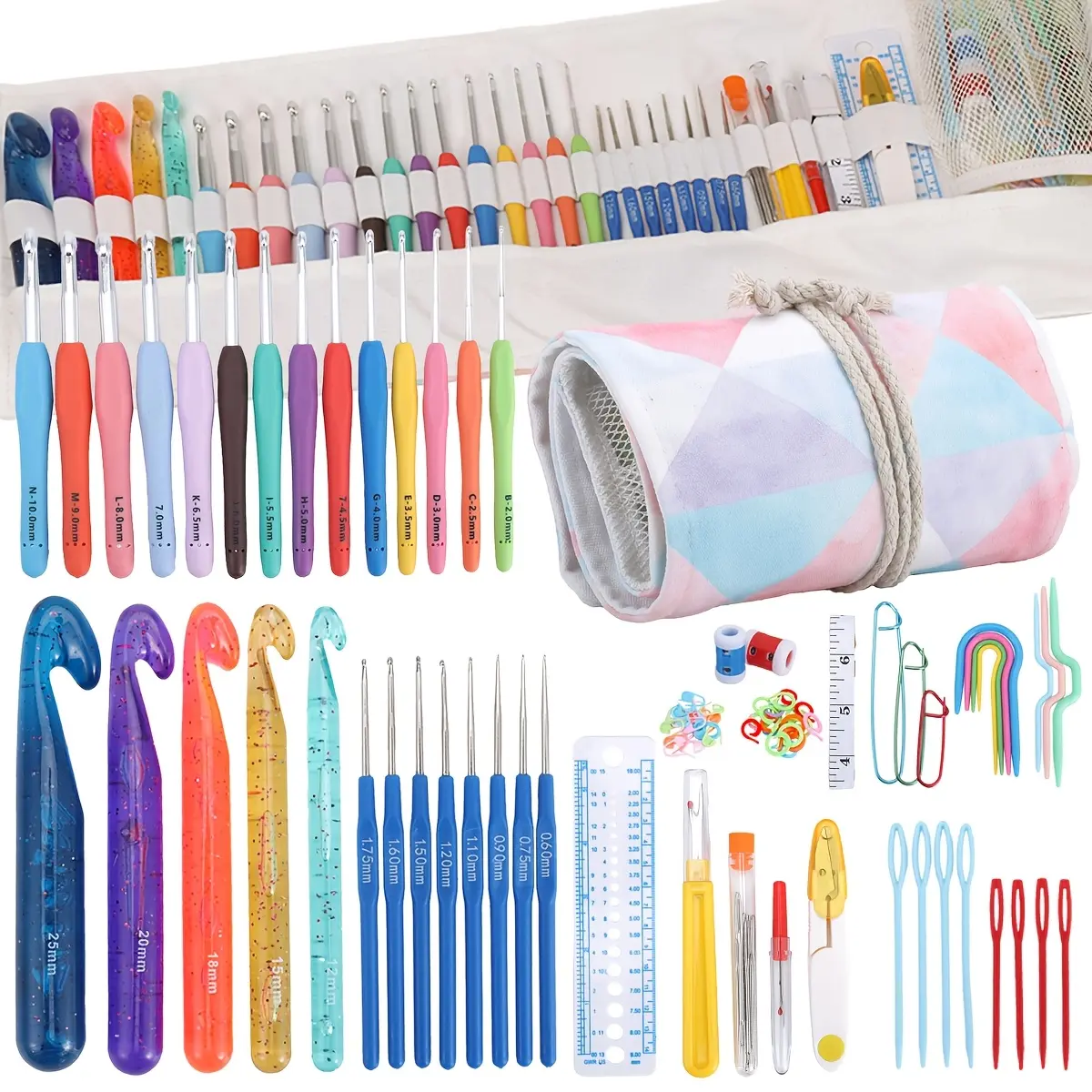 118 Pieces Complete Crochet Kit with 9 Sizes Ergonomic Hooks, Floral Style Storage Bag - Professional Set for Beginners, Ideal DIY Craft Gift for Women (Mother’s Day, Birthdays), Adults