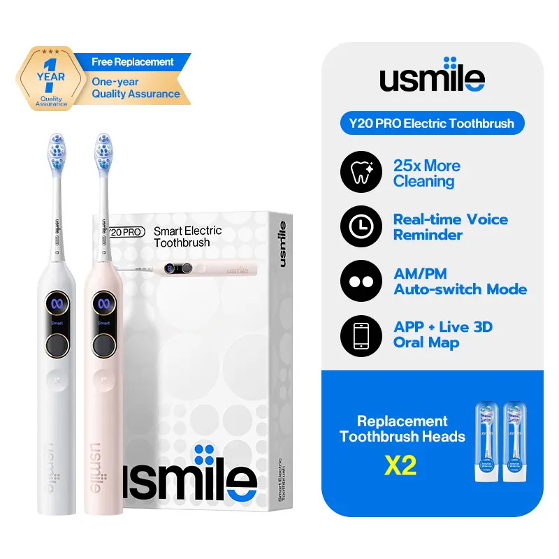 usmile Y20 PRO AI Powered Electric Toothbrush, Personalized Cleaning with 25x More Plaque Removal and 90-Day Battery Life