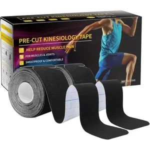 Dimora Kinesiology Tape, 40 Count Precut Strips 2 Rolls, Original Cotton, 10" Elastic Athletic Tape for Muscle Pain Relief and Joint Support, Black