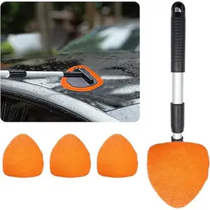 Car Windshield Cleaner, Microfiber Auto Cleaning Wiper with Aluminum Extendable Handle and 2 Washable Reusable Cloth Pad Head,  (Orange-Triangle)